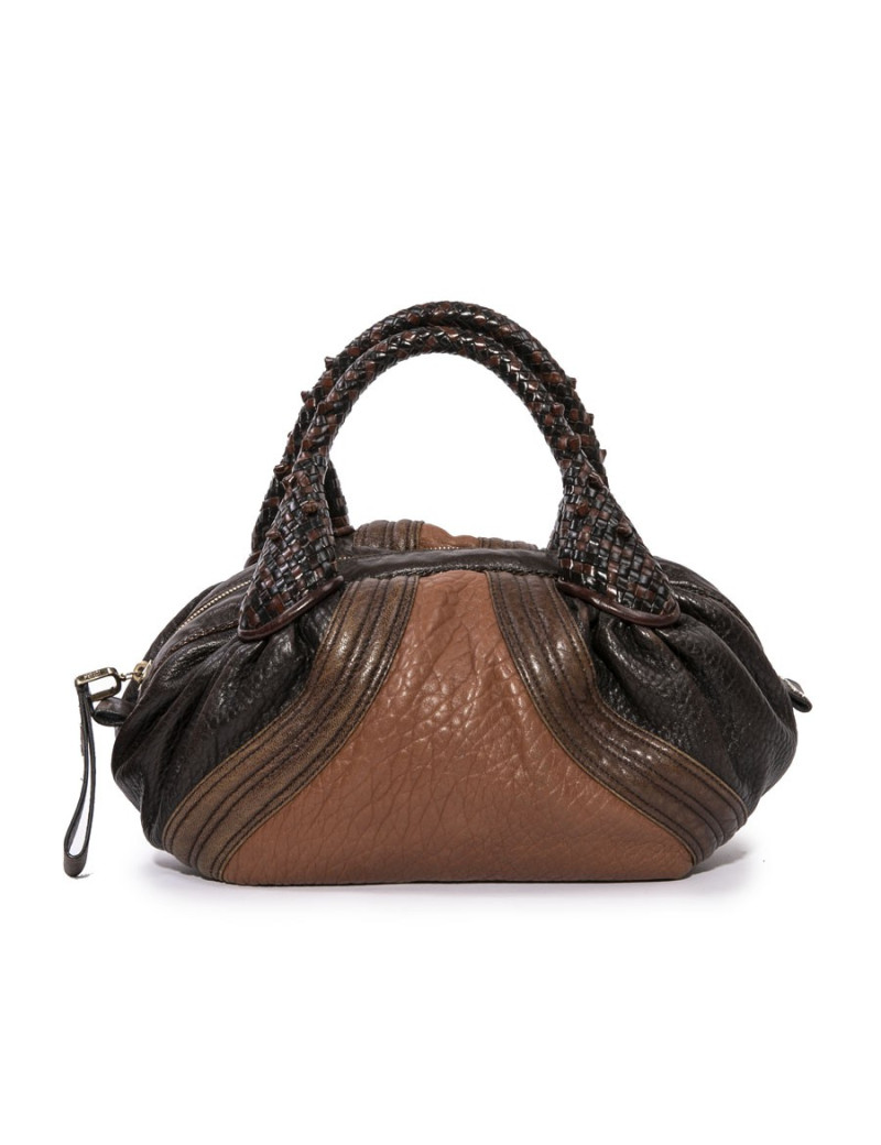 Sac FENDI spy mini cuir grainé marron foncé et camel