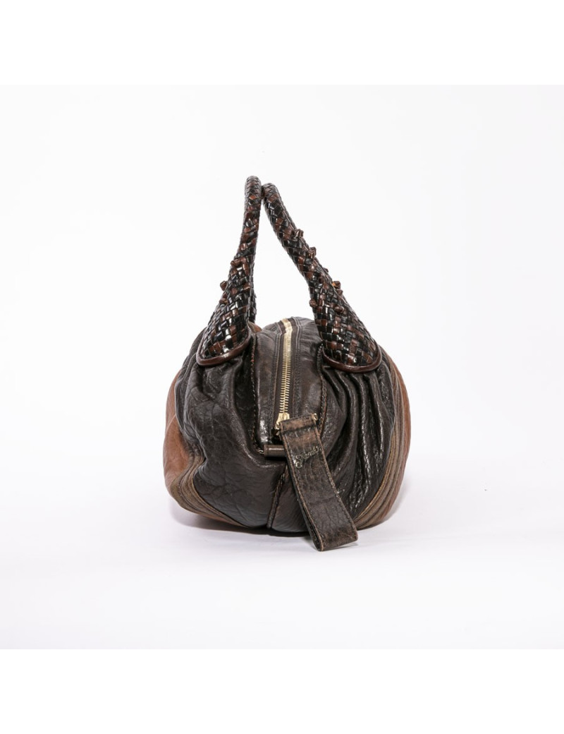 Sac FENDI spy mini cuir grainé marron foncé et camel