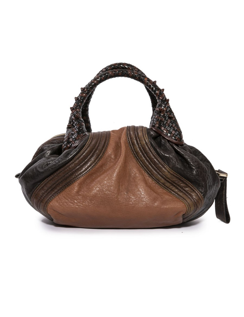 Sac FENDI spy mini cuir grainé marron foncé et camel