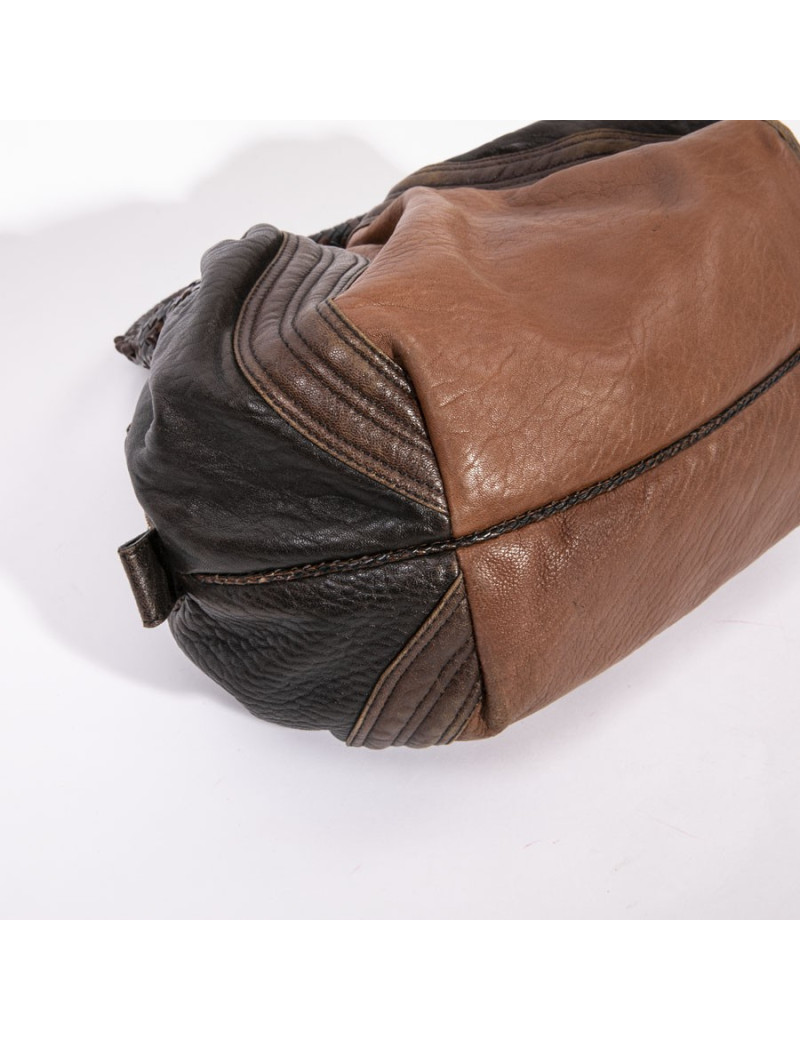 Sac FENDI spy mini cuir grainé marron foncé et camel