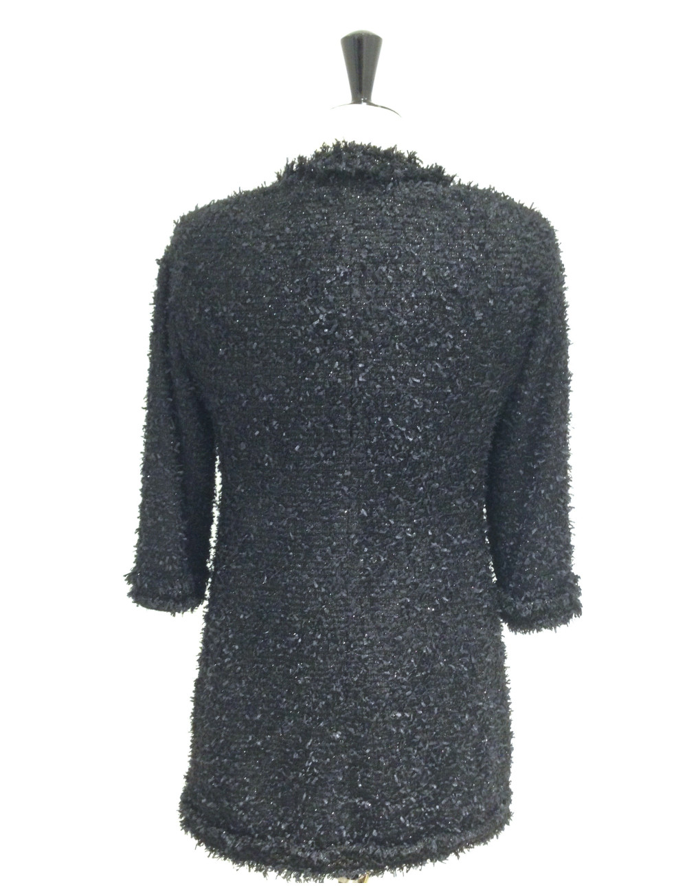 Veste CHANEL mi-longue en tweed noir irisé T 34