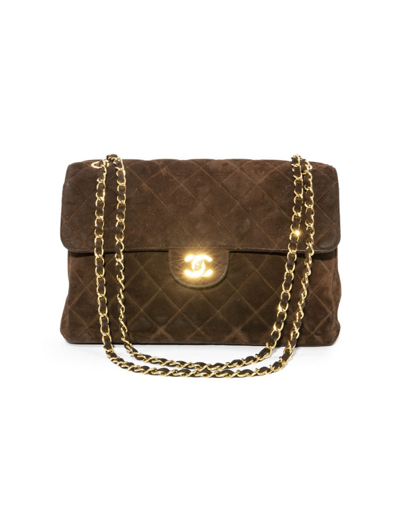 CHANEL Timeless double flap bag in dark brown quilted velvet calfskin leather