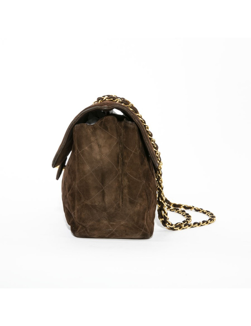 CHANEL Timeless double flap bag in dark brown quilted velvet calfskin leather