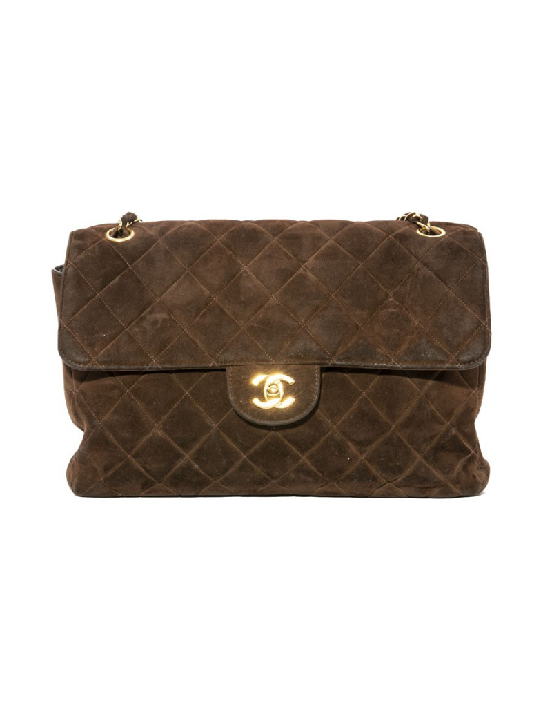 Sac jumbo CHANEL timeless matelassé en daim marron
