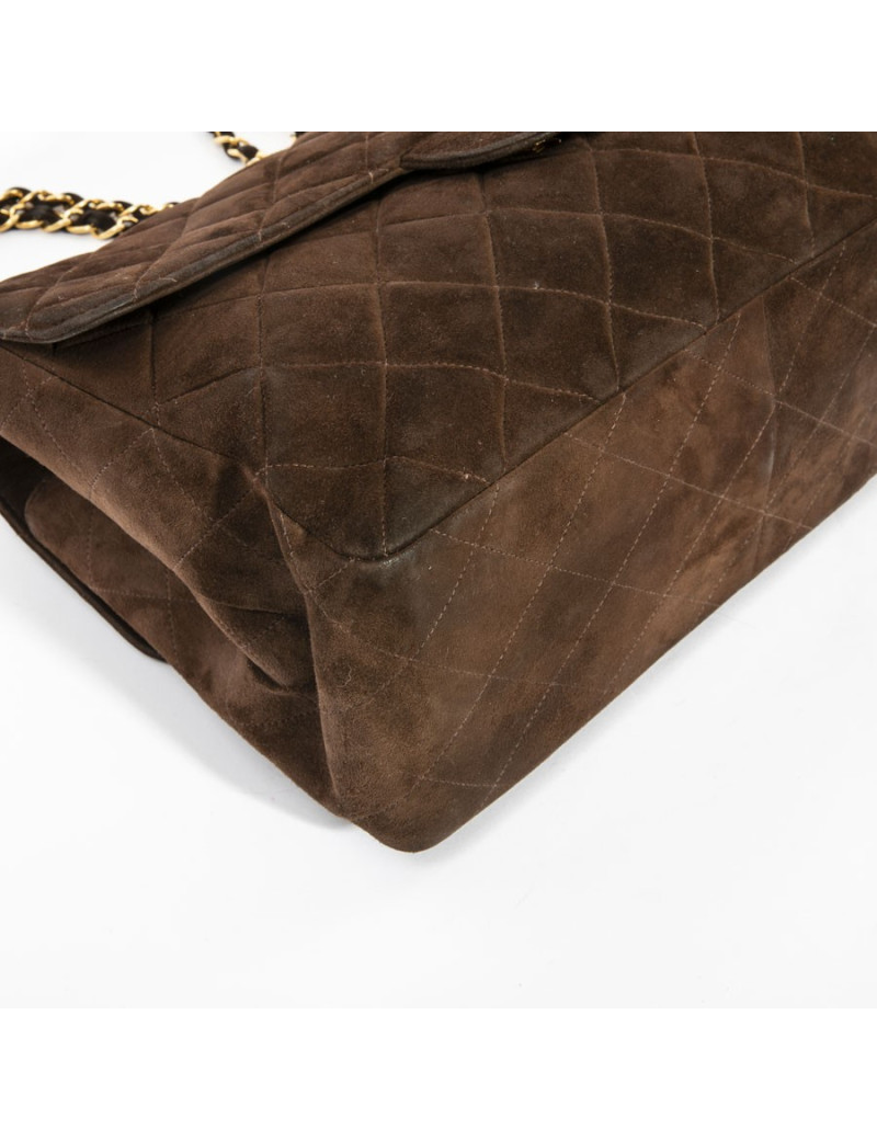 CHANEL Timeless double flap bag in dark brown quilted velvet calfskin leather