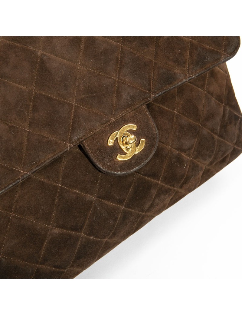 CHANEL Timeless double flap bag in dark brown quilted velvet calfskin leather