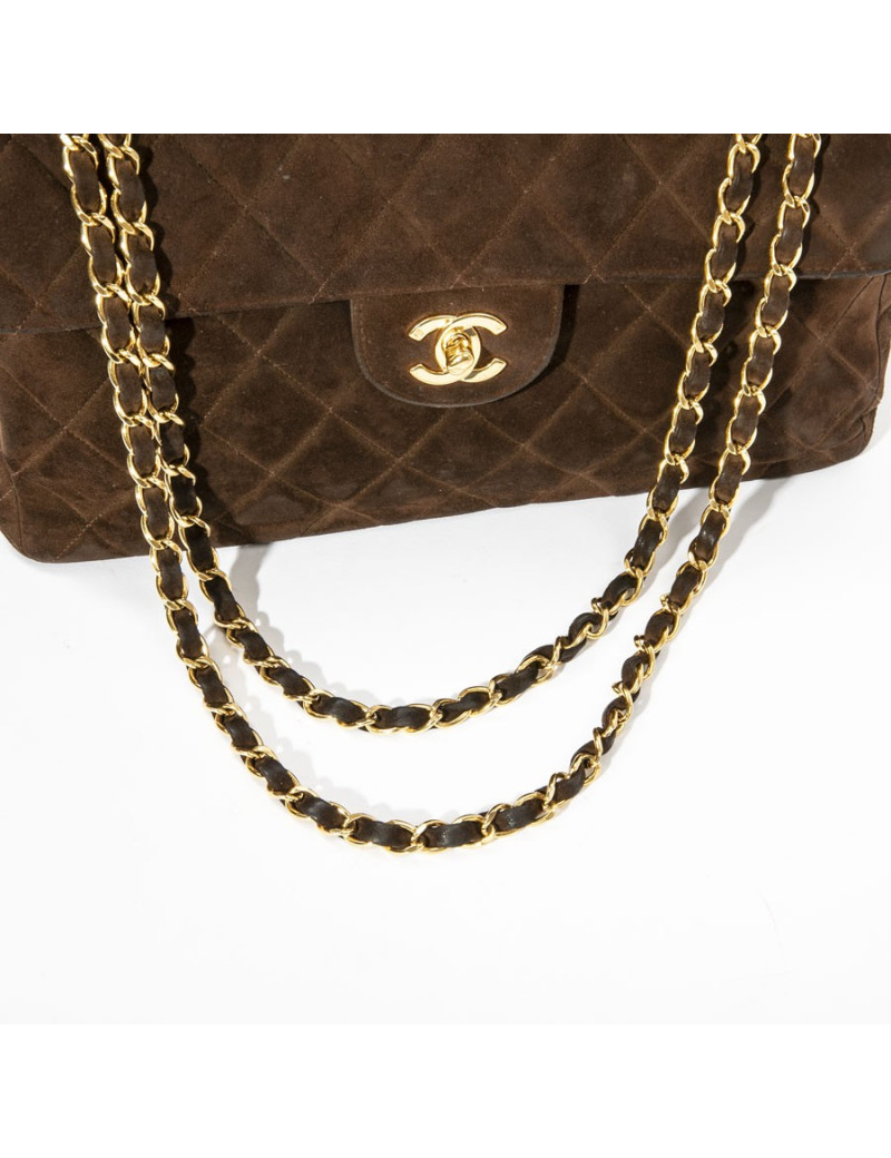 Sac jumbo CHANEL timeless matelassé en daim marron