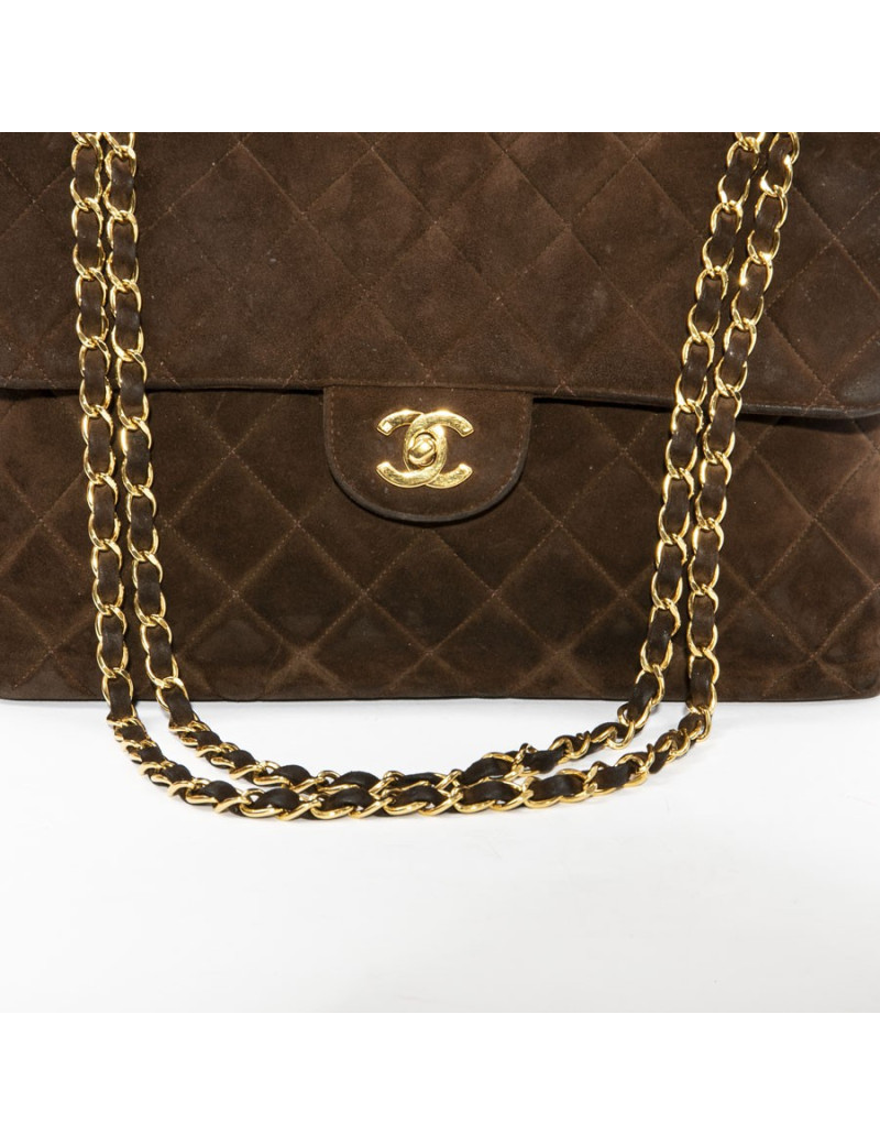 Sac jumbo CHANEL timeless matelassé en daim marron