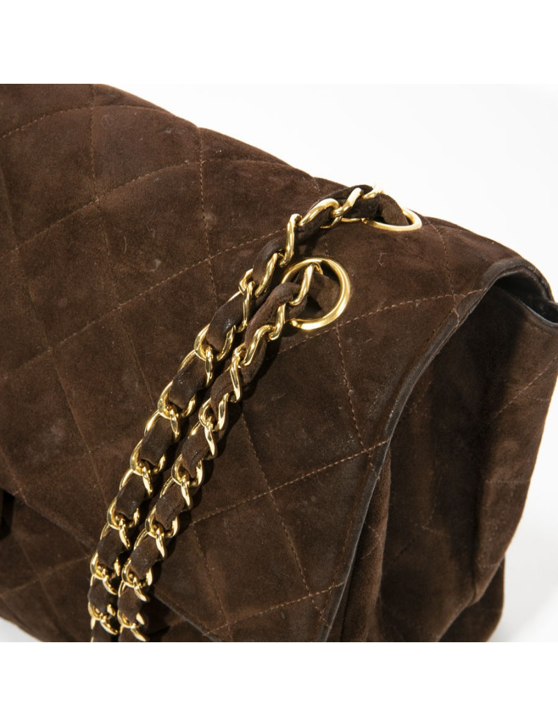 Sac jumbo CHANEL timeless matelassé en daim marron