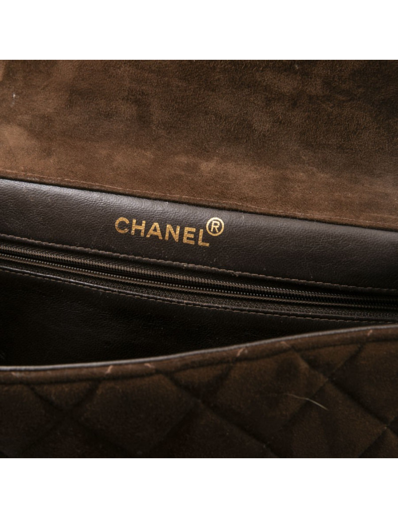 Sac jumbo CHANEL timeless matelassé en daim marron