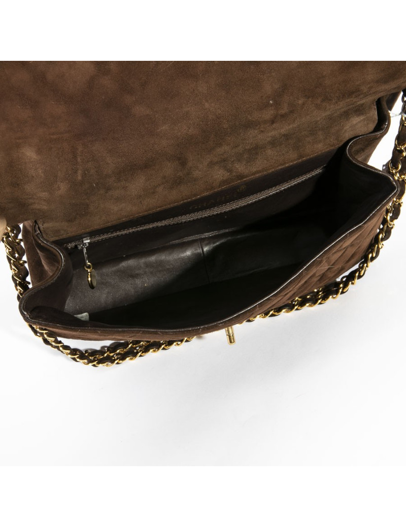 CHANEL Timeless double flap bag in dark brown quilted velvet calfskin leather