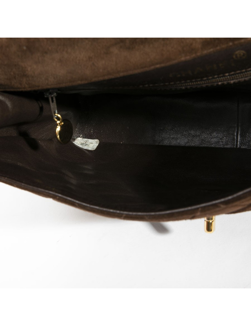 Sac jumbo CHANEL timeless matelassé en daim marron