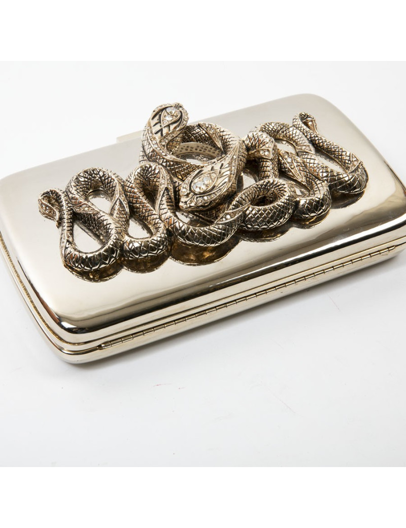 Minaudière ROBERTO CAVALLI en métal doré et serpent bijou