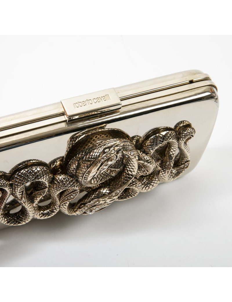 Minaudière ROBERTO CAVALLI en métal doré et serpent bijou