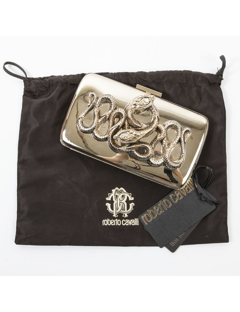 Minaudière ROBERTO CAVALLI en métal doré et serpent bijou