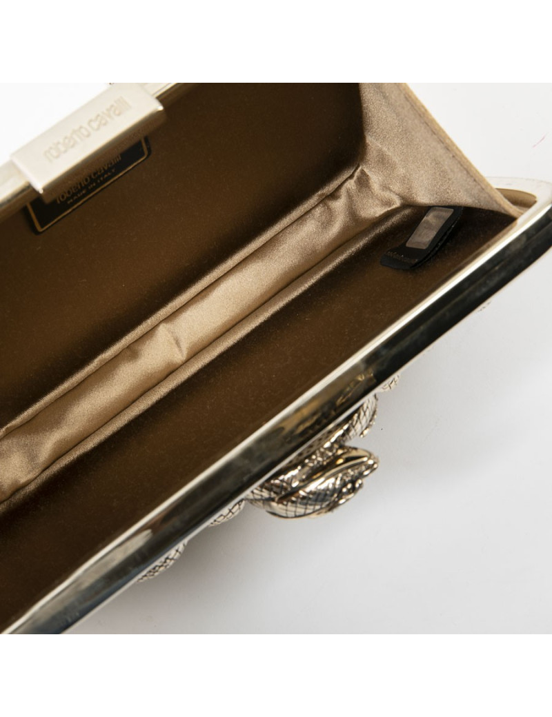 Minaudière ROBERTO CAVALLI en métal doré et serpent bijou