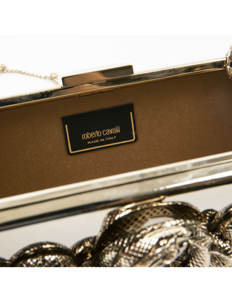 Minaudière ROBERTO CAVALLI en métal doré et serpent bijou