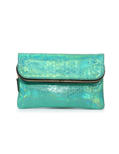 Zagliani clutch in shiny turquoise python