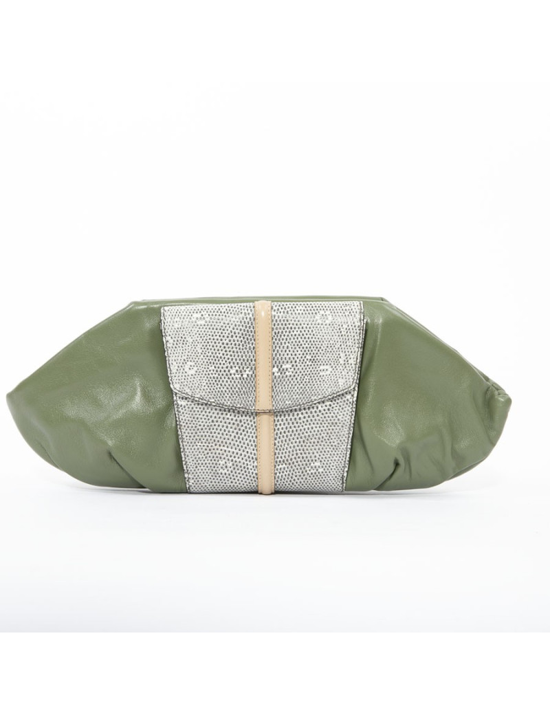 Francesca Castagnacci green leather and genuine lezard clutch 