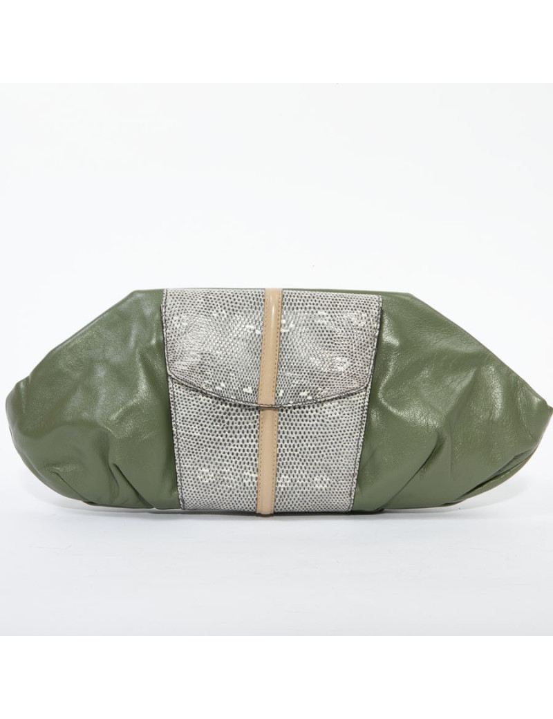 Francesca Castagnacci green leather and genuine lezard clutch 