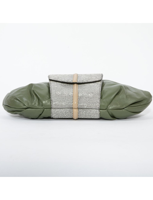 Francesca Castagnacci green leather and genuine lezard clutch 