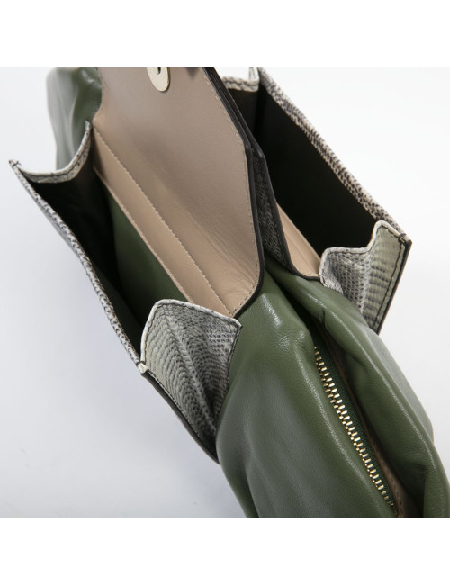 Francesca Castagnacci green leather and genuine lezard clutch 