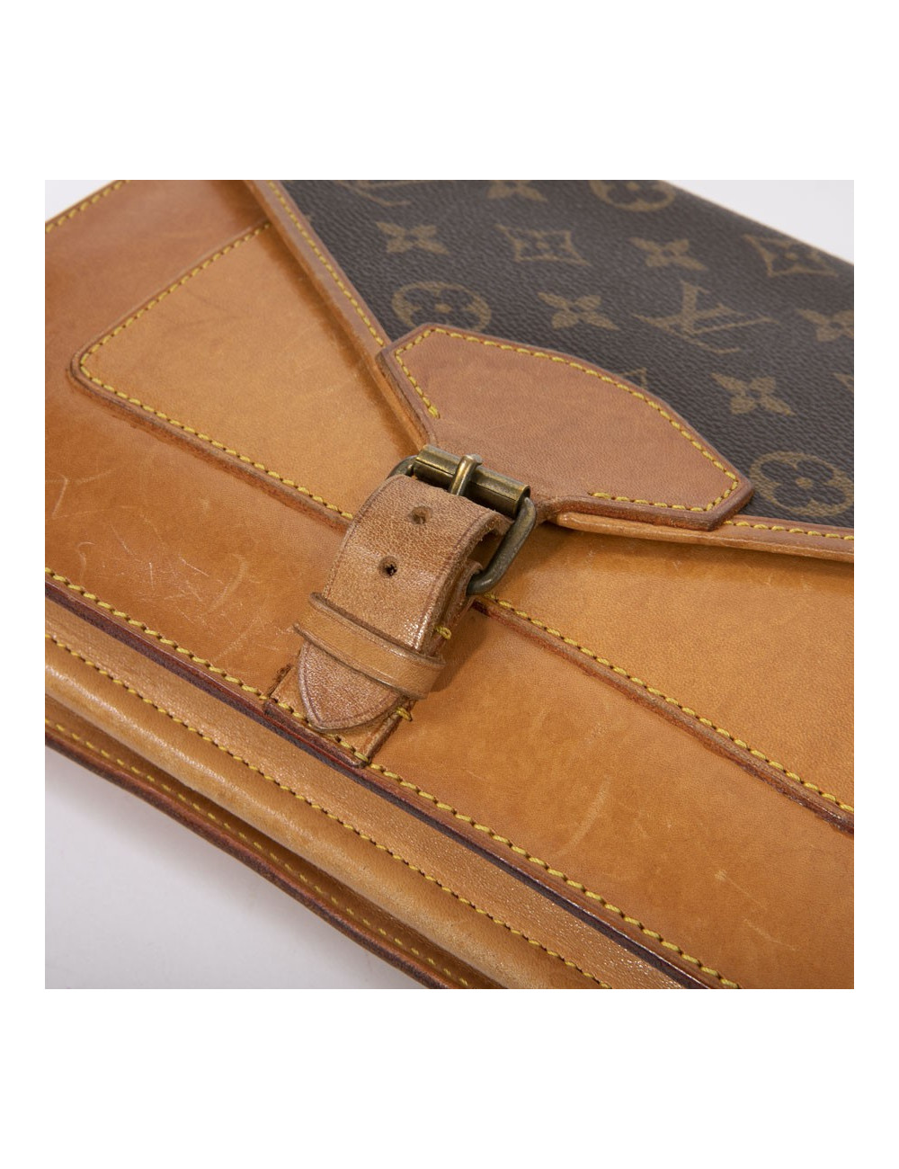 LOUIS VUITTON vintage double bag in brown monogram canvas and leather