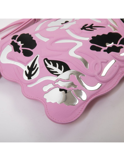 Sac CHRISTOPHER KANE cuir rose et incrustations noires et argent