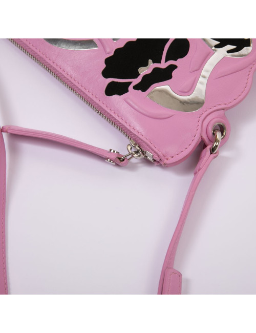 Sac CHRISTOPHER KANE cuir rose et incrustations noires et argent