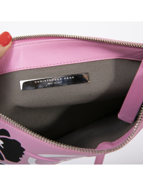 Sac CHRISTOPHER KANE cuir rose et incrustations noires et argent