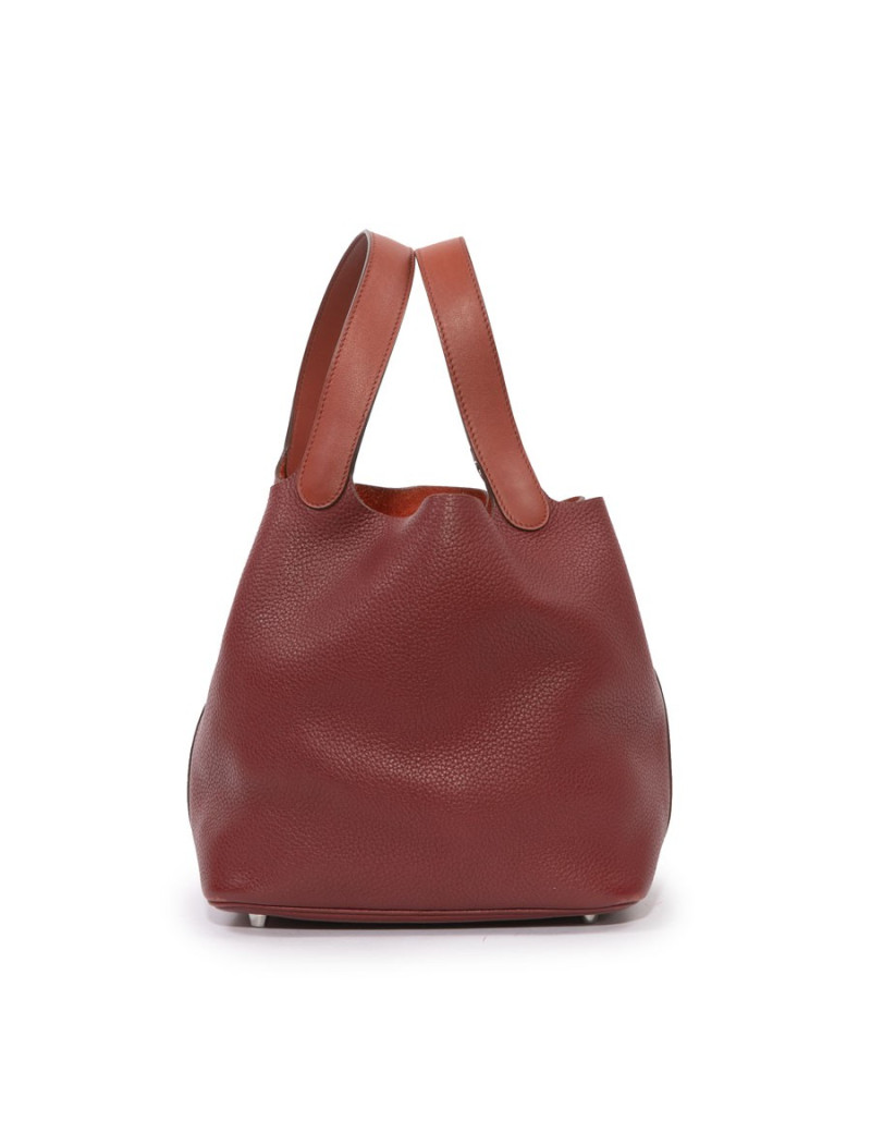 Sac Picotin HERMES cuir taurillon clémence bicolore rouge H et rouge casaque