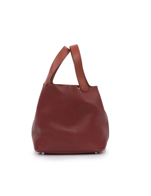 Sac Picotin HERMES cuir taurillon clémence bicolore rouge H et rouge casaque