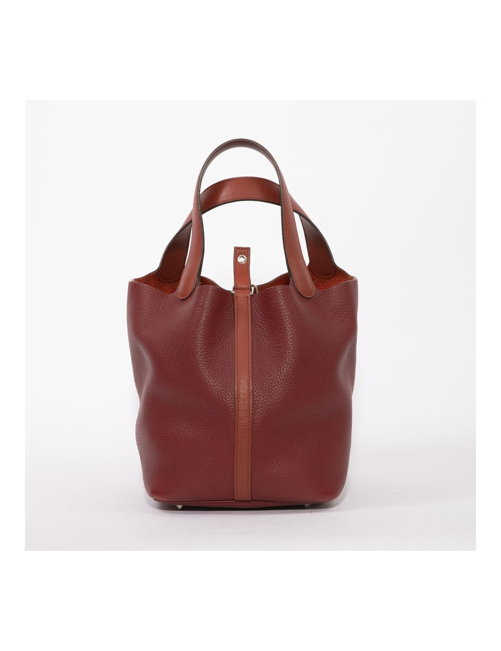 Sac Picotin HERMES cuir taurillon clémence bicolore rouge H et rouge casaque