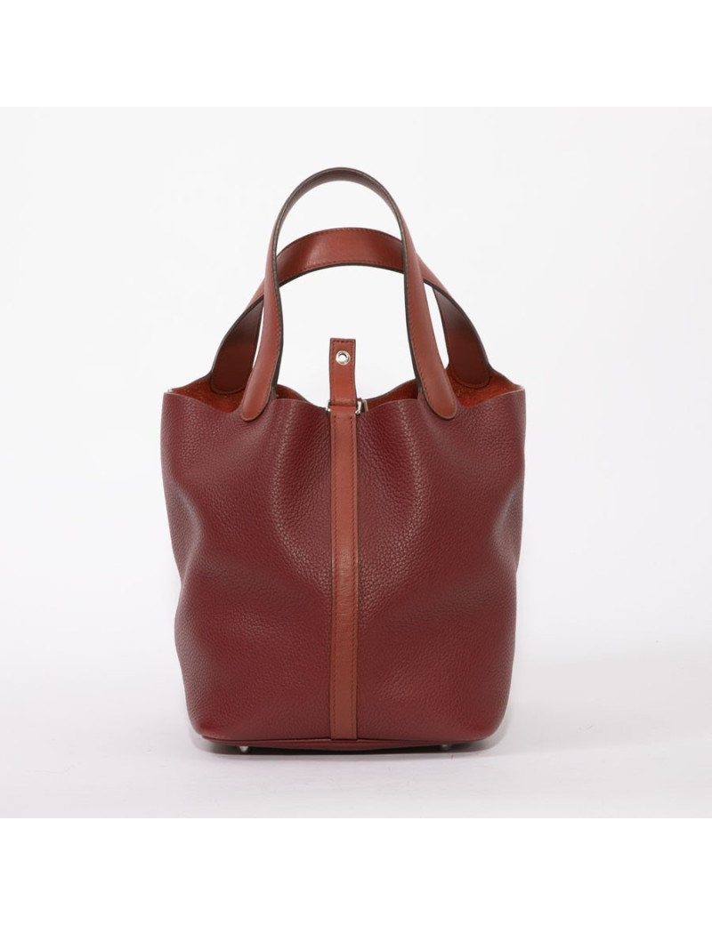 Sac Picotin HERMES cuir taurillon clémence bicolore rouge H et rouge casaque
