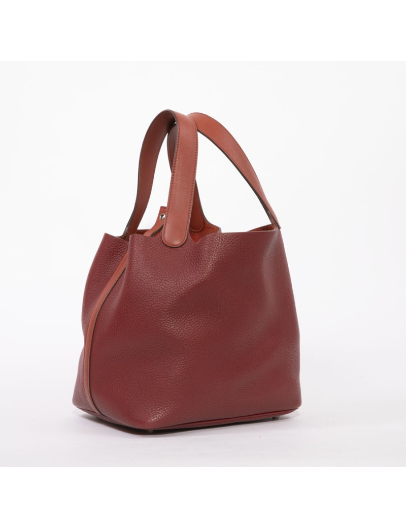 Sac Picotin HERMES cuir taurillon clémence bicolore rouge H et rouge casaque