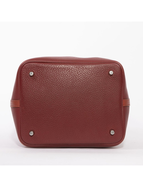 Sac Picotin HERMES cuir taurillon clémence bicolore rouge H et rouge casaque