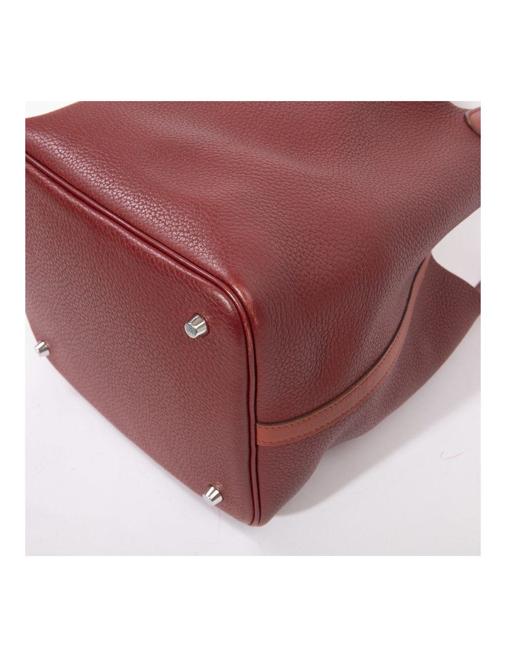 Sac Picotin HERMES cuir taurillon clémence bicolore rouge H et rouge casaque