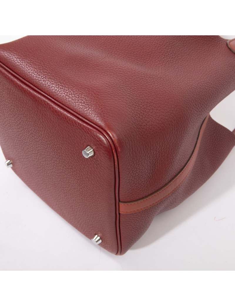 Sac Picotin HERMES cuir taurillon clémence bicolore rouge H et rouge casaque