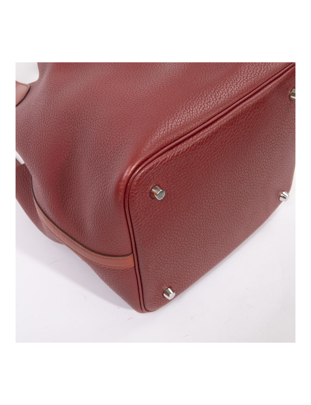 Sac Picotin HERMES cuir taurillon clémence bicolore rouge H et rouge casaque