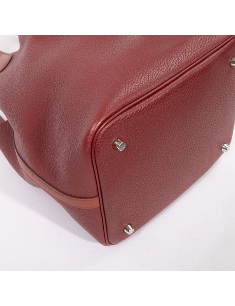 Sac Picotin HERMES cuir taurillon clémence bicolore rouge H et rouge casaque