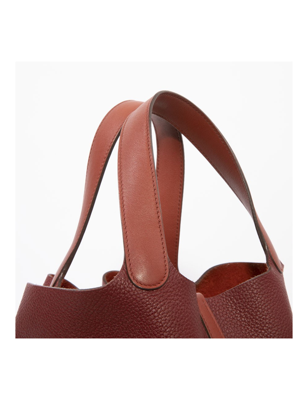 Sac Picotin HERMES cuir taurillon clémence bicolore rouge H et rouge casaque