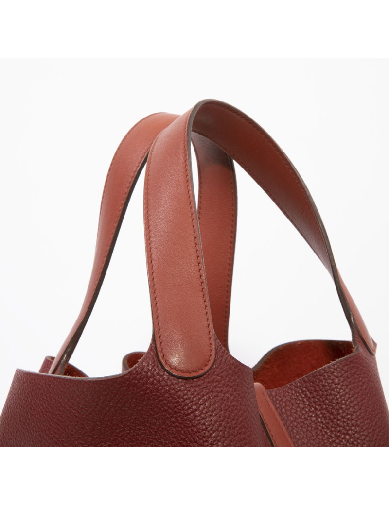 Sac Picotin HERMES cuir taurillon clémence bicolore rouge H et rouge casaque