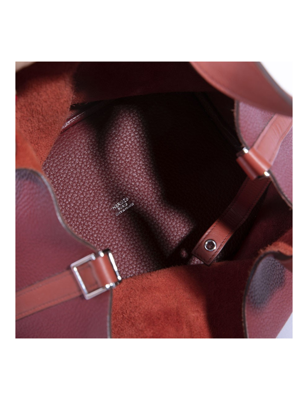 Sac Picotin HERMES cuir taurillon clémence bicolore rouge H et rouge casaque