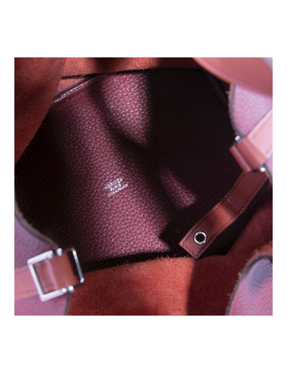 Sac Picotin HERMES cuir taurillon clémence bicolore rouge H et rouge casaque