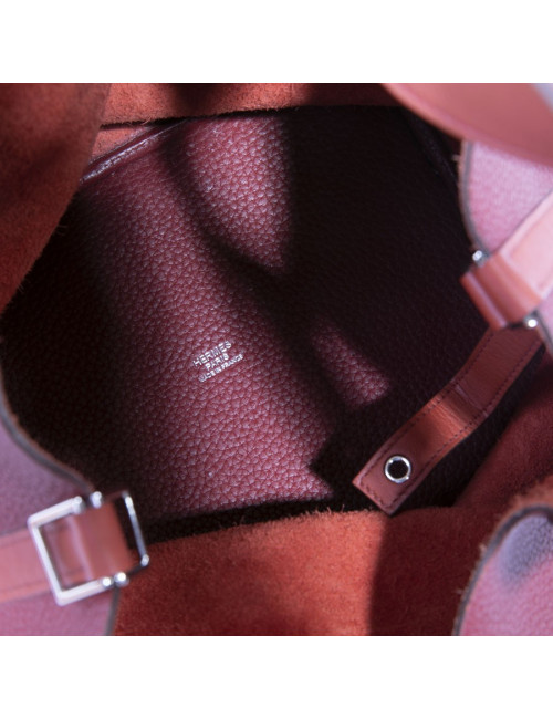 Sac Picotin HERMES cuir taurillon clémence bicolore rouge H et rouge casaque