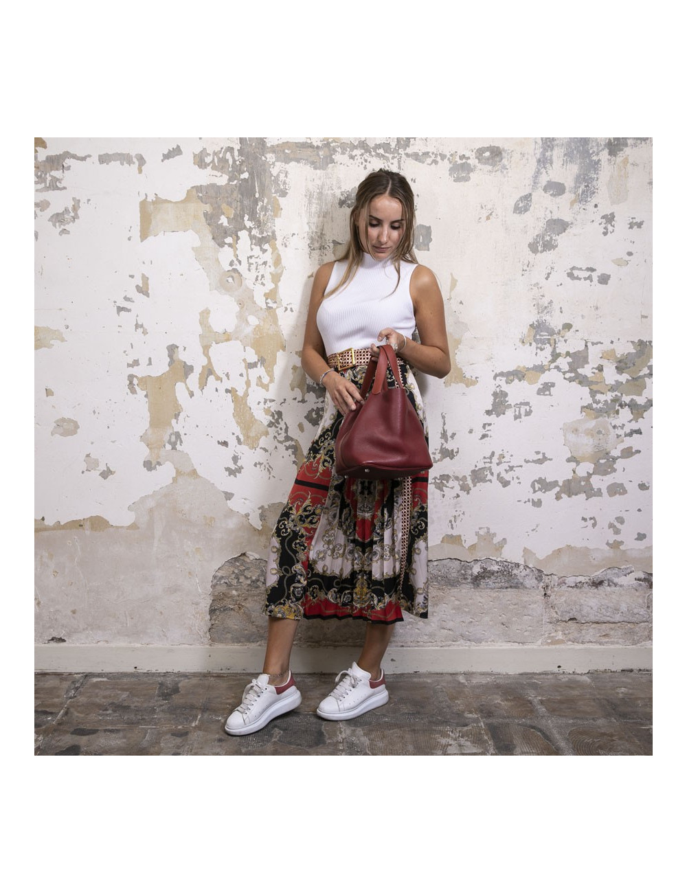 Sac Picotin HERMES cuir taurillon clémence bicolore rouge H et rouge casaque