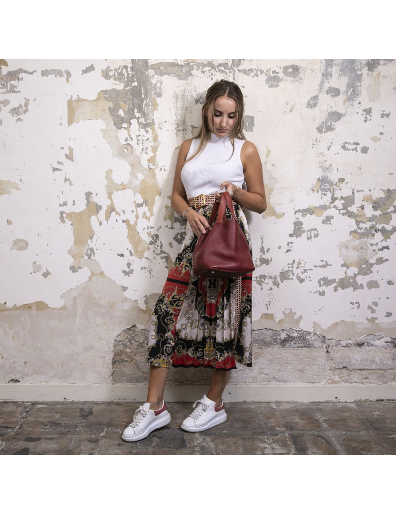 Sac Picotin HERMES cuir taurillon clémence bicolore rouge H et rouge casaque