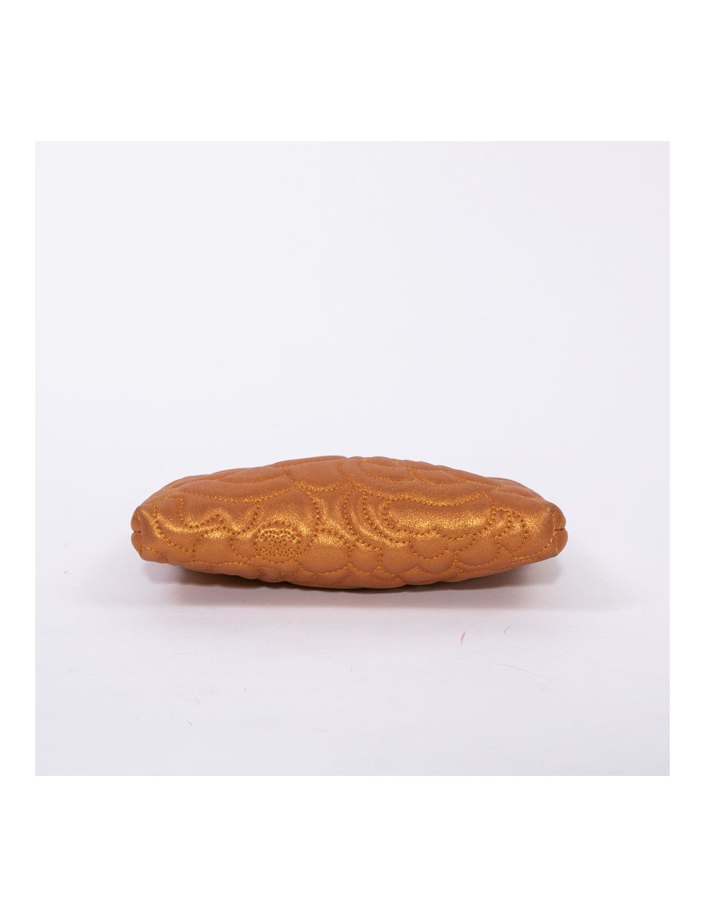 Pochette CHANEL cuir de veau velours irisé brodé camélias orange cuivré