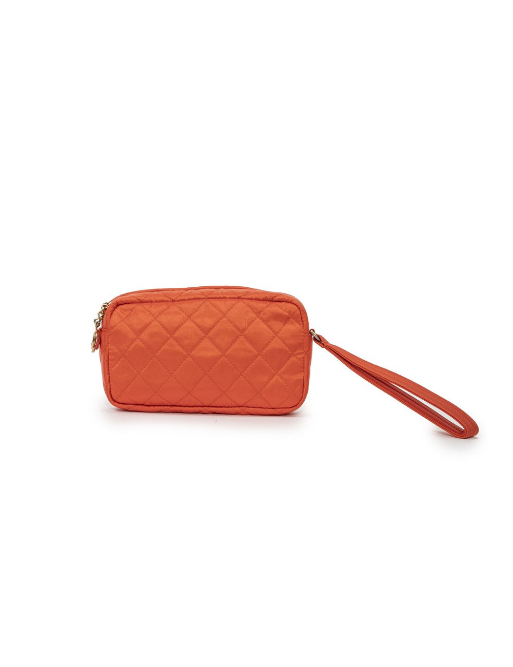 Pochette CHANEL satin orange "CC" strass doré
