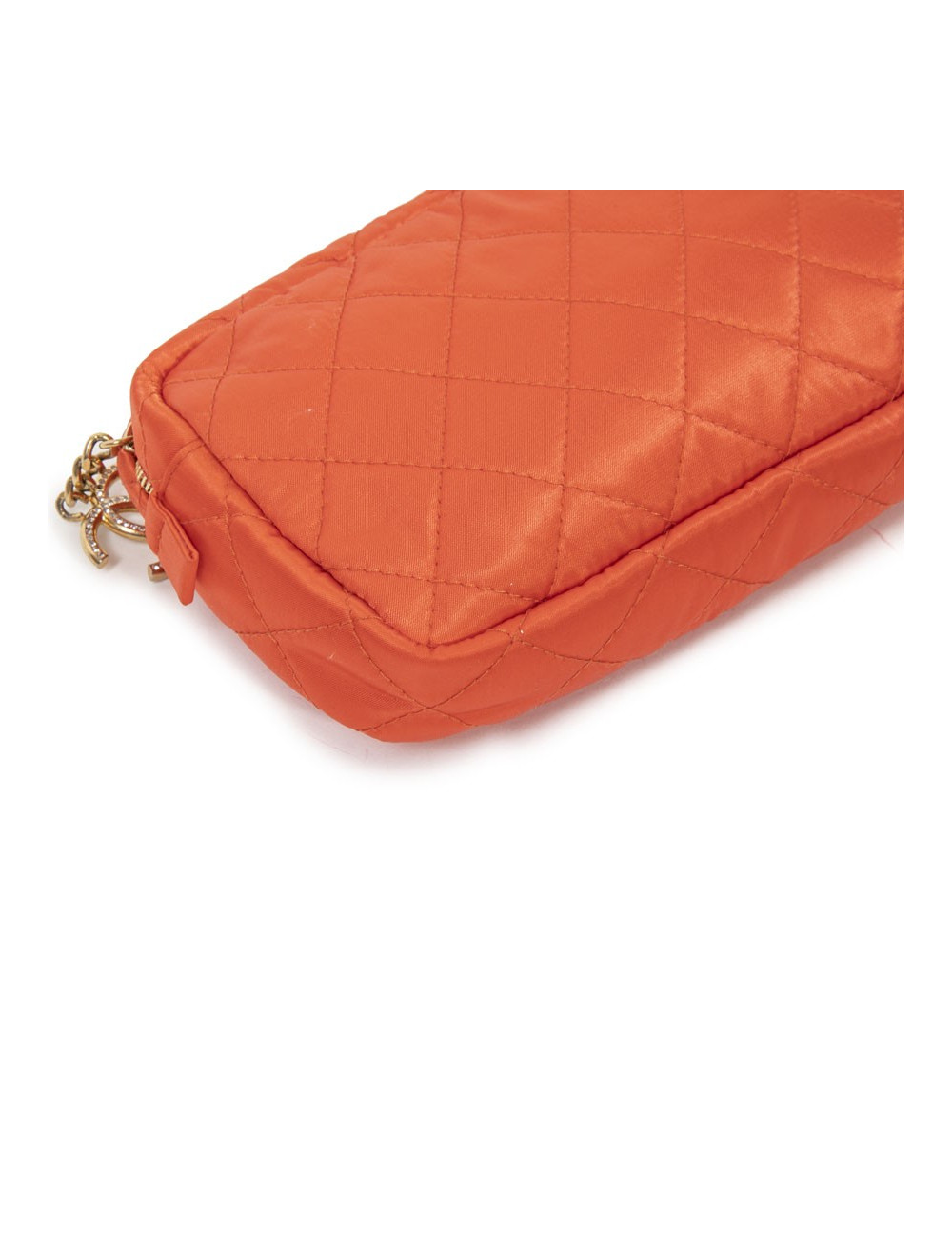 Pochette CHANEL satin orange "CC" strass doré